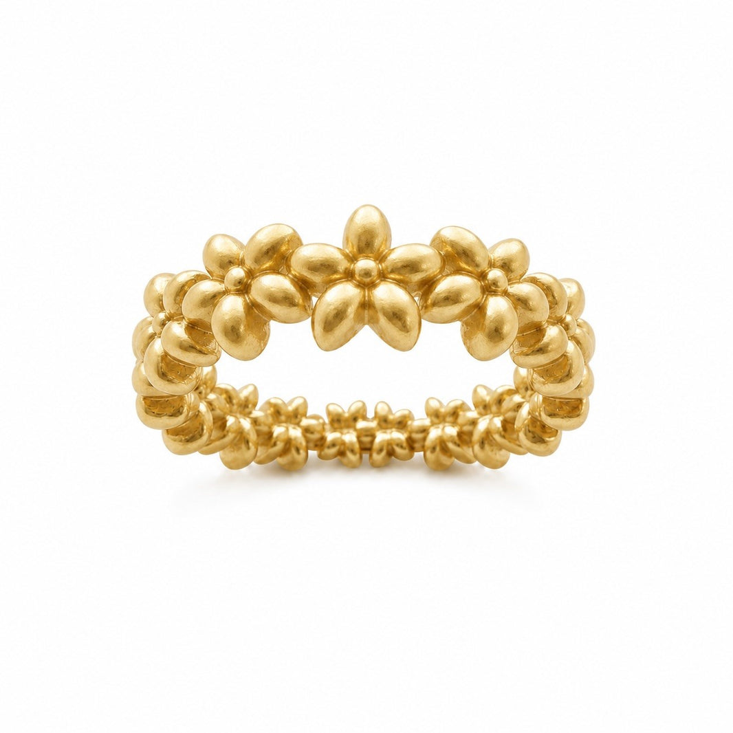 Rhd. silver ring flowers - Gold plated / 60