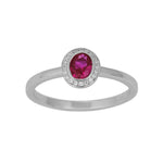 Rh. Sølv roset ring  synt. 4x5mm Rubin + cz
