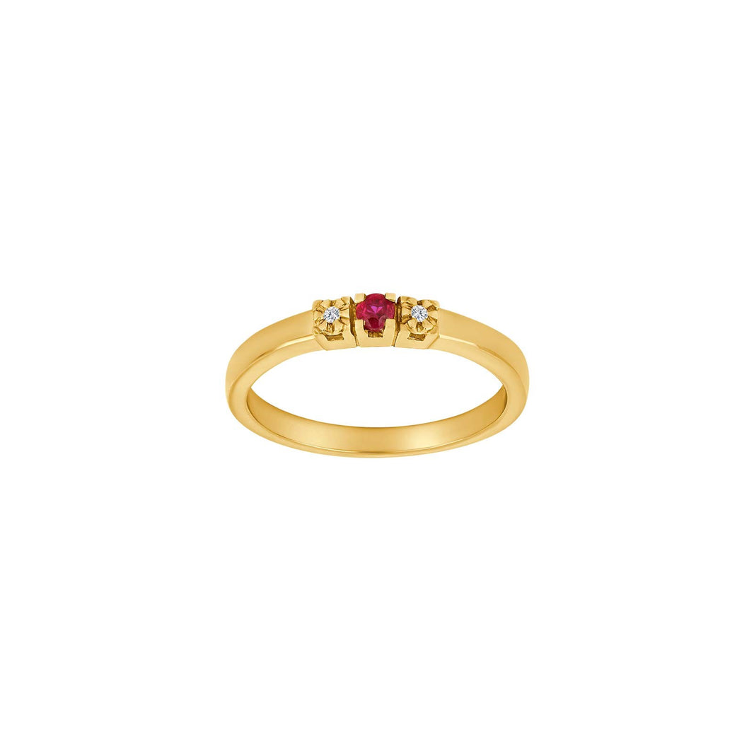 14 carat gold ring w. dia. 0,11caratTW/SI + ruby