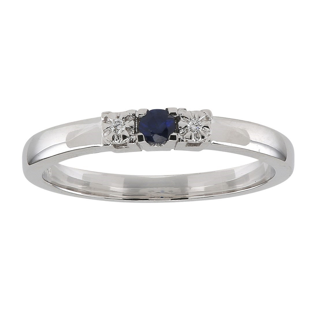 Weissgoldring 585 m. 0,10carat TW/SI + Saphir