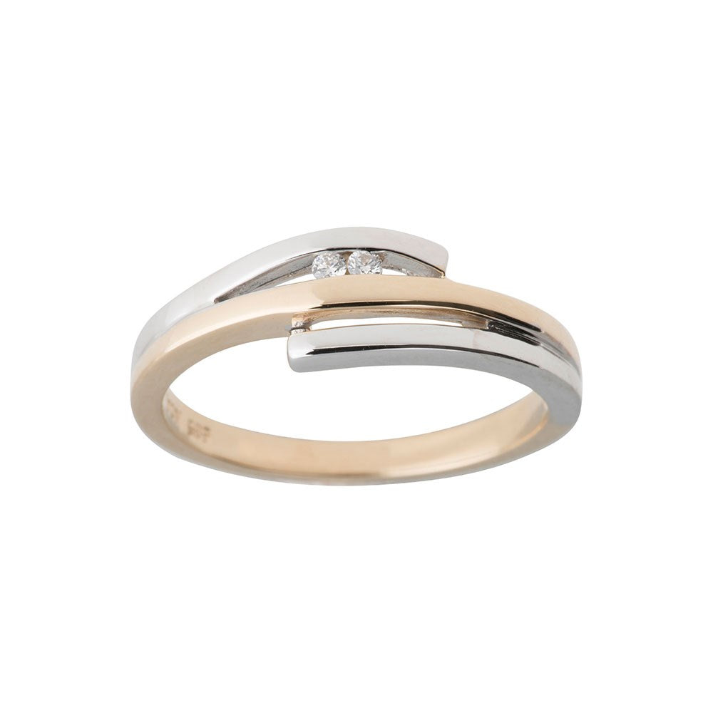 14 carat bicolor gold ring w. dia. 0,03caratTW/SI