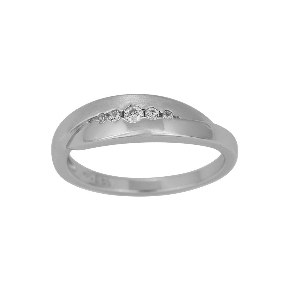 Rhod. sølvring mat/blank med 5 x cz