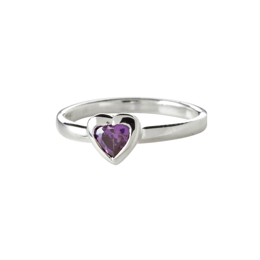 Silver ring heart w/purple cz