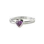 Silver ring heart w/purple cz