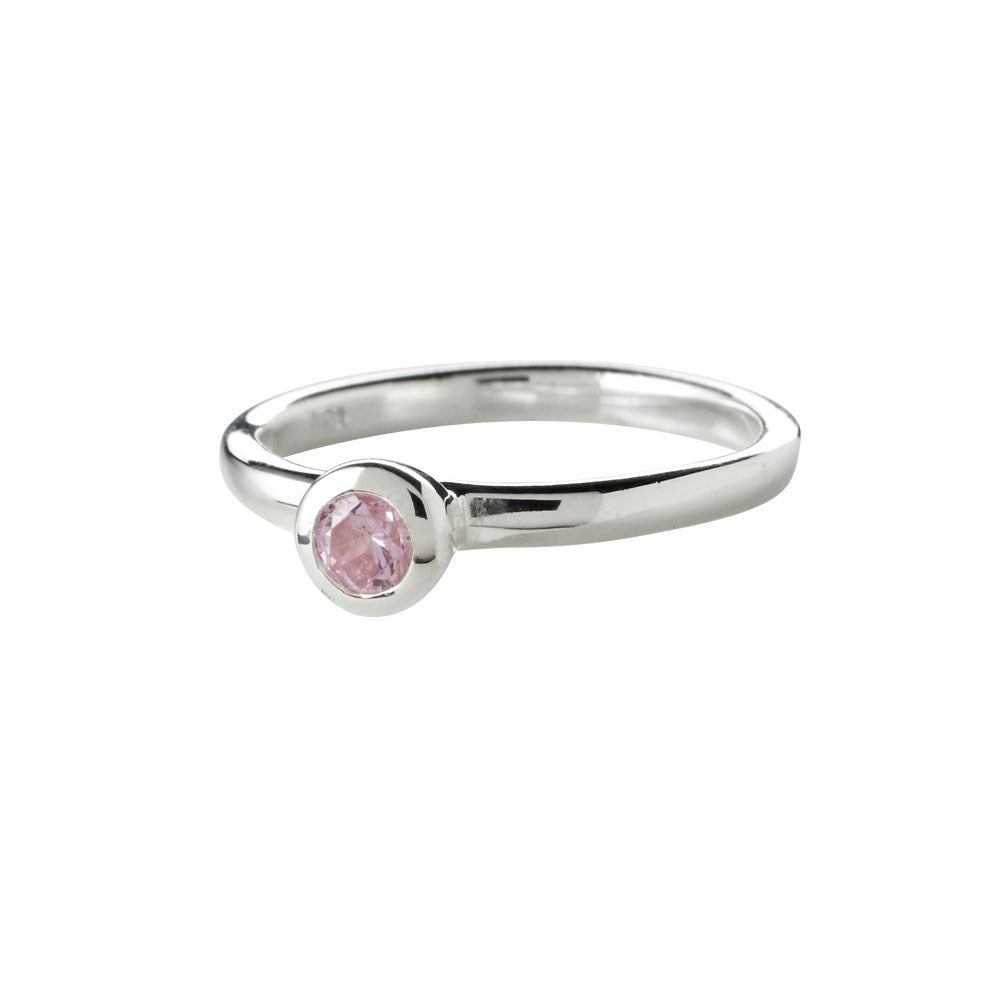 Silberring mit rosa Zirkonia - Rhodiniert / 51