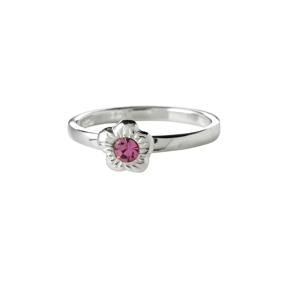 Silver ring flower w/pink cz
