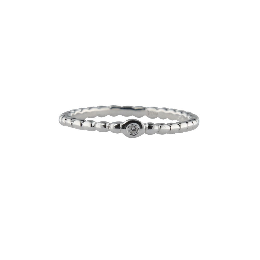 Silberner Ring mit Kugeln und Zirkonia - Rhodiniert / 51