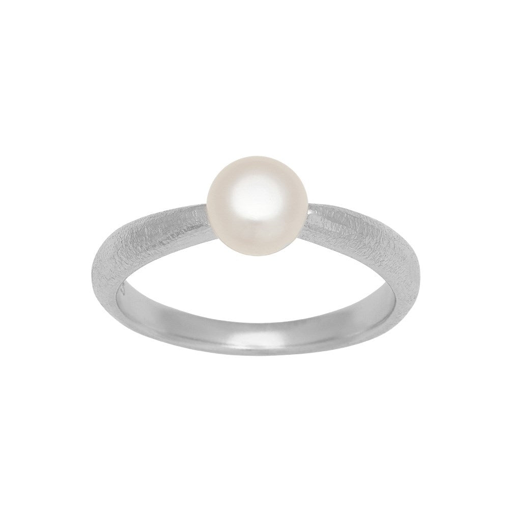 Rod. matte silver ring w/freshwater pearl