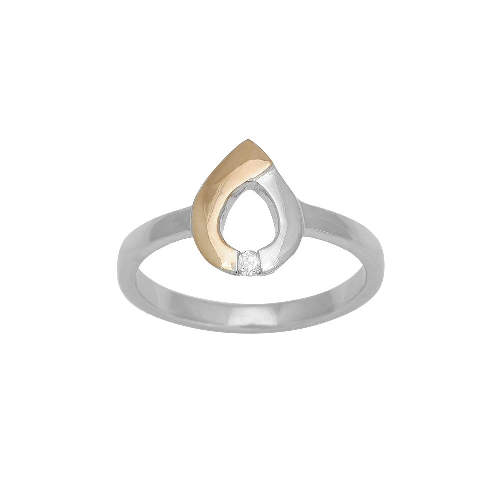 Rh. Silberring mit 0,03 ct Durchmesser und 8 kt Gold