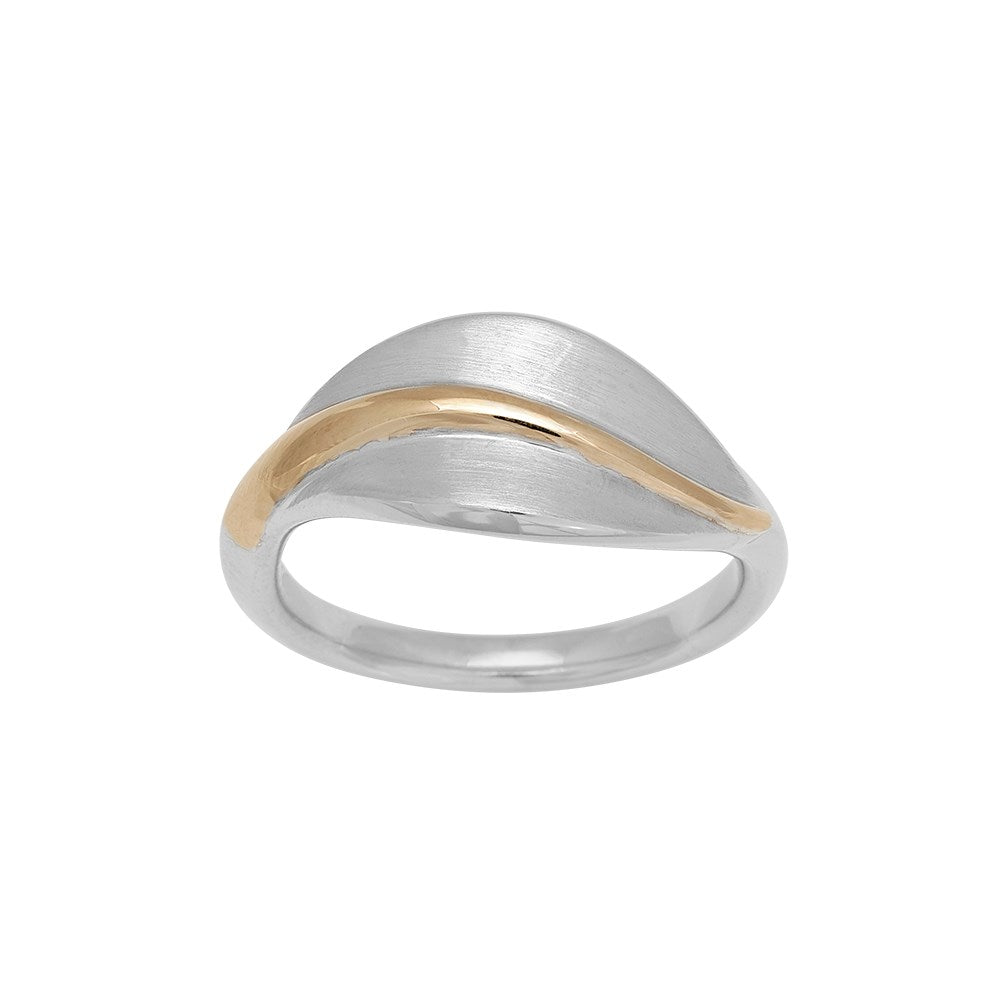 Rhod. Silberring matt mit 8kt. Gold 