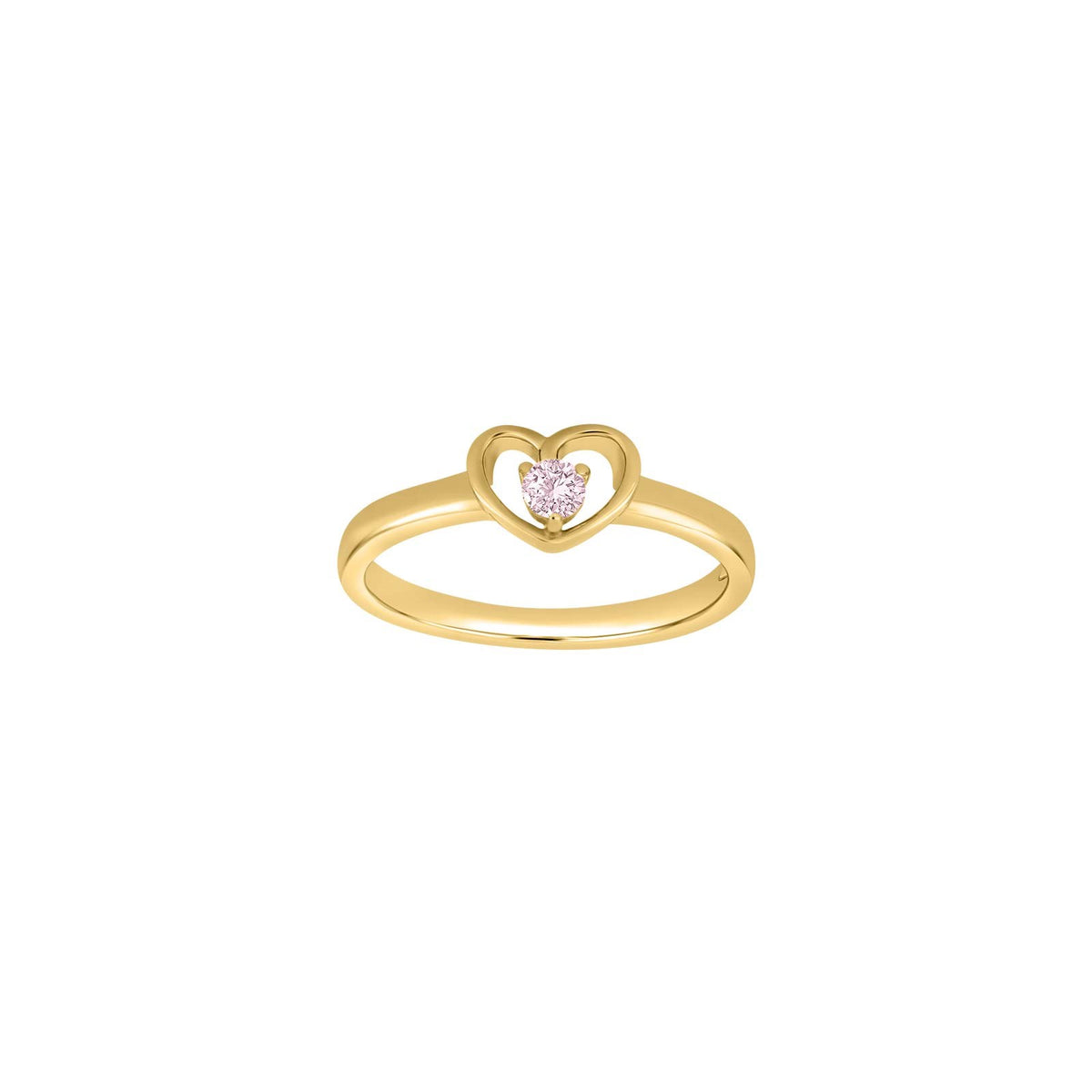 Rhodium-verzilverde kinderring in hartvorm met roze CZ