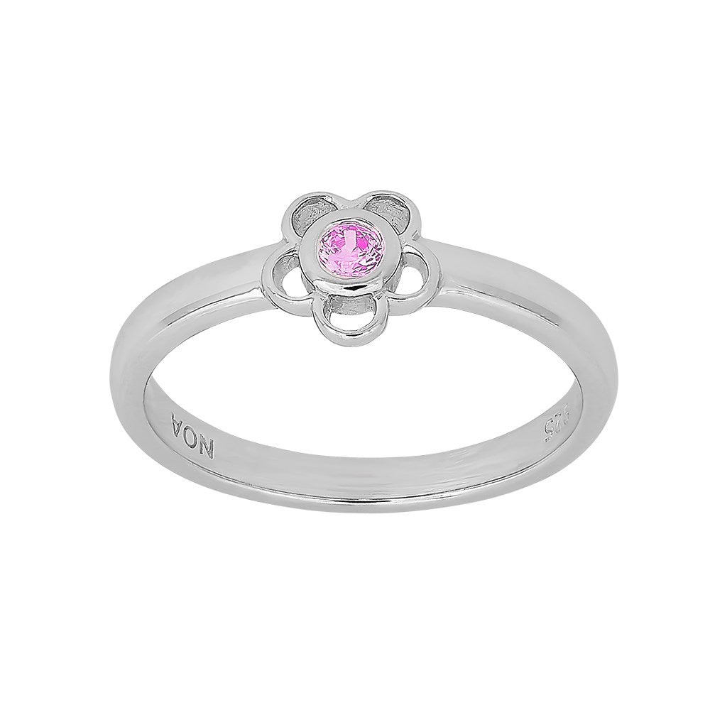 Silberner Kinderring Blume mit rosa Zirkonia