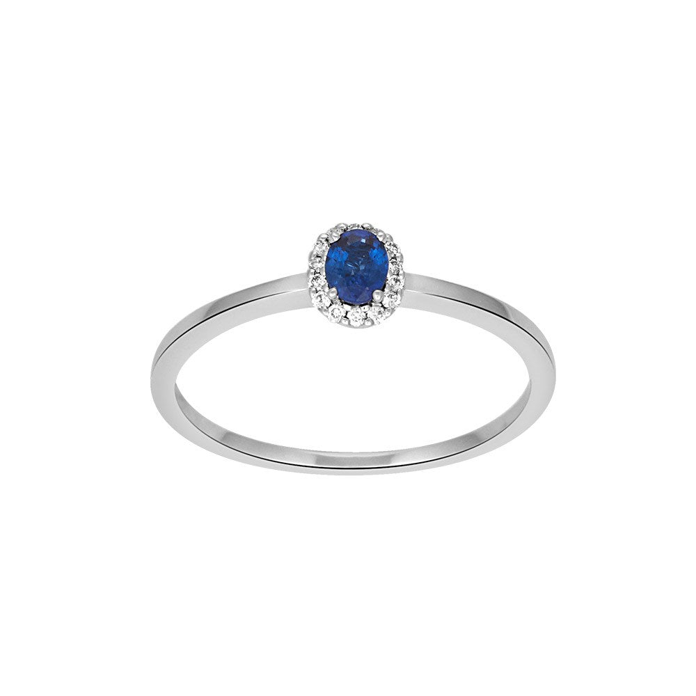 14ct. whitegold ring w/sapphire and dia 0.05ct W/S