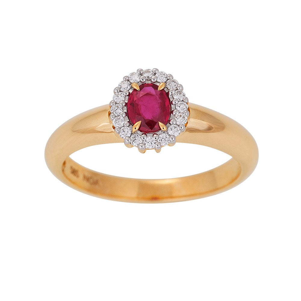 14ct. gold ring w/ruby and dia 0.11ct W/SI
