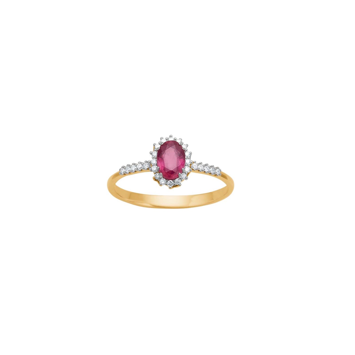 14kt. Goldring m. Rubin und dia 0.104ct W/SI