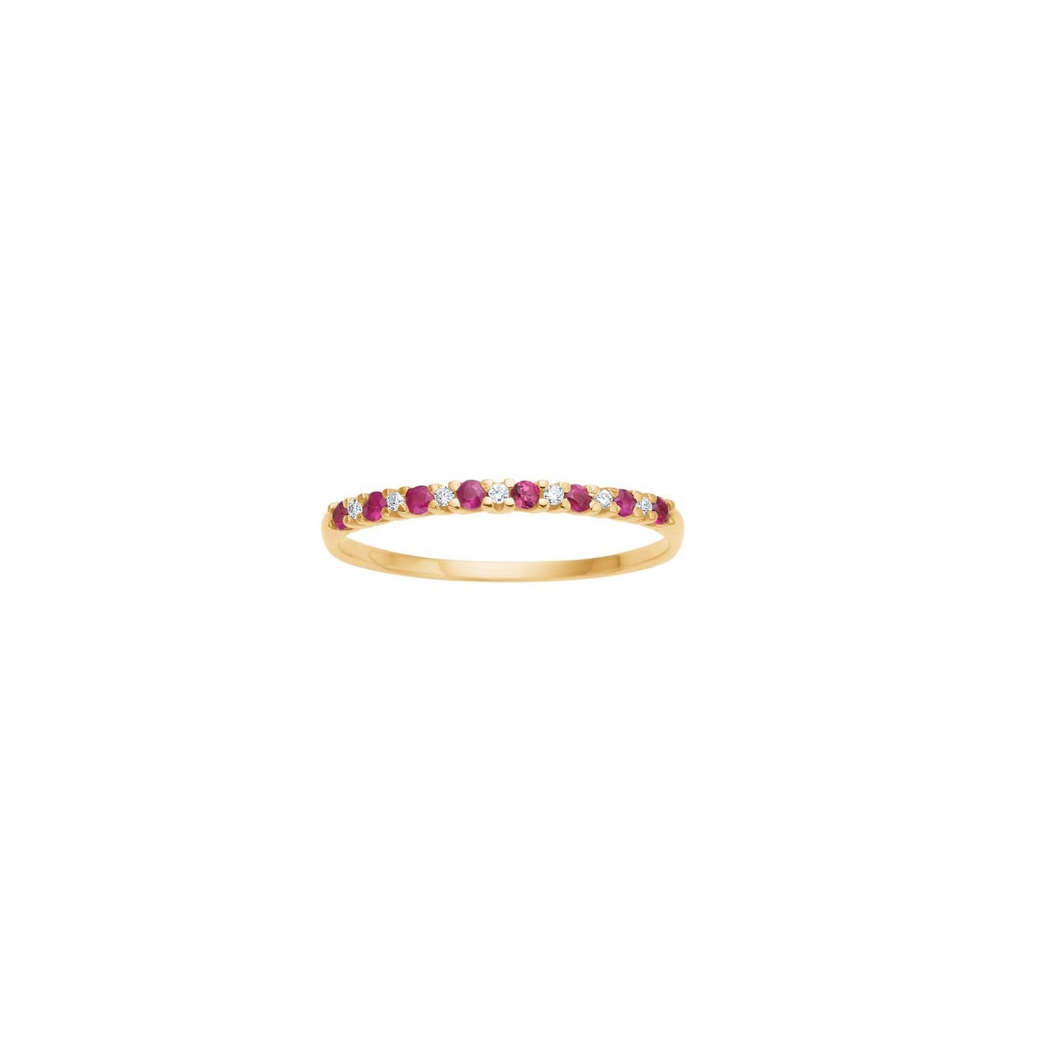 14kt. Goldring m. Rubin und dia 0.028ct W/SI
