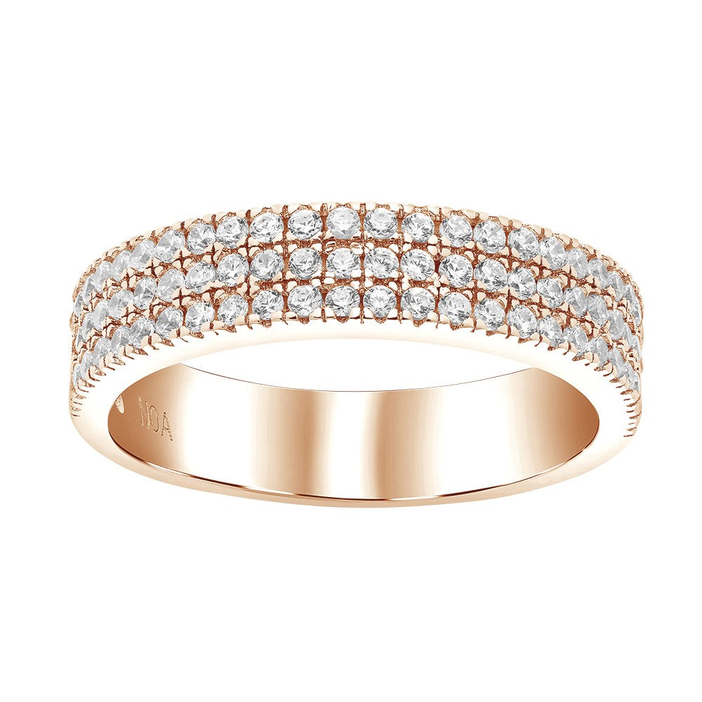 Rho. Silberring ADINANOR mit 3 Reihen Zirkonia. - Rosévergoldet / 56