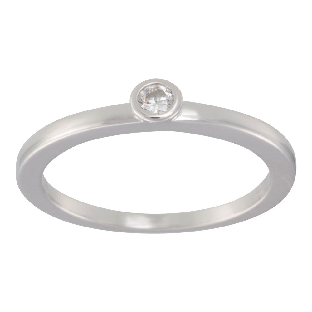 Rho. Silberring mit einem Zirkonia in einer Röhrenfassung