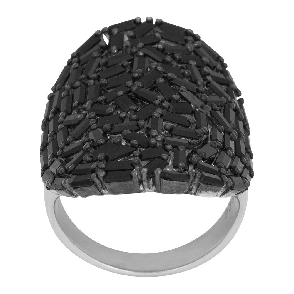 Silver ring AGGANOR with baguette cz 30mm - Oxidized / 54