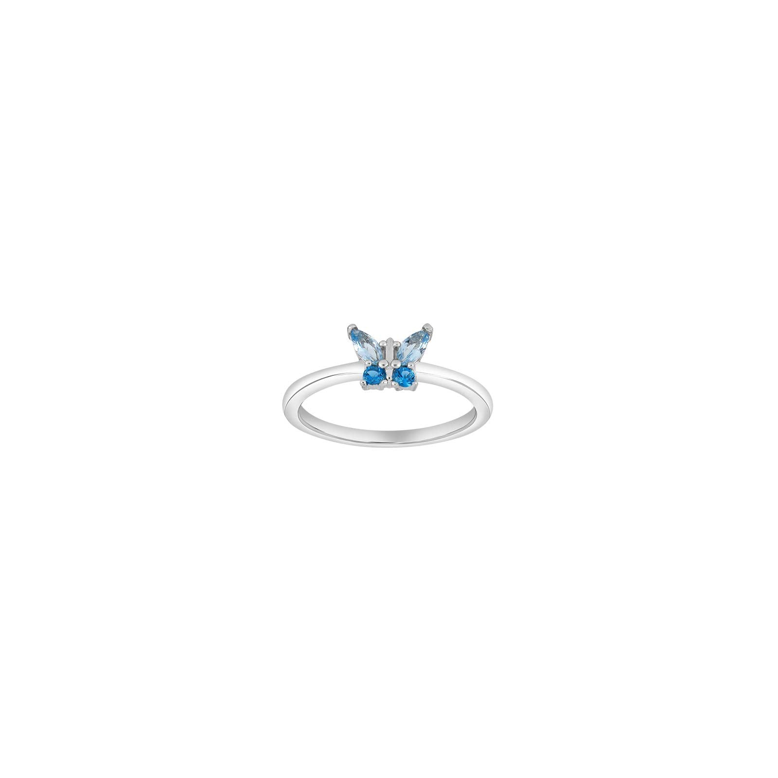 Rhd. silver ring w. butterfly green cz