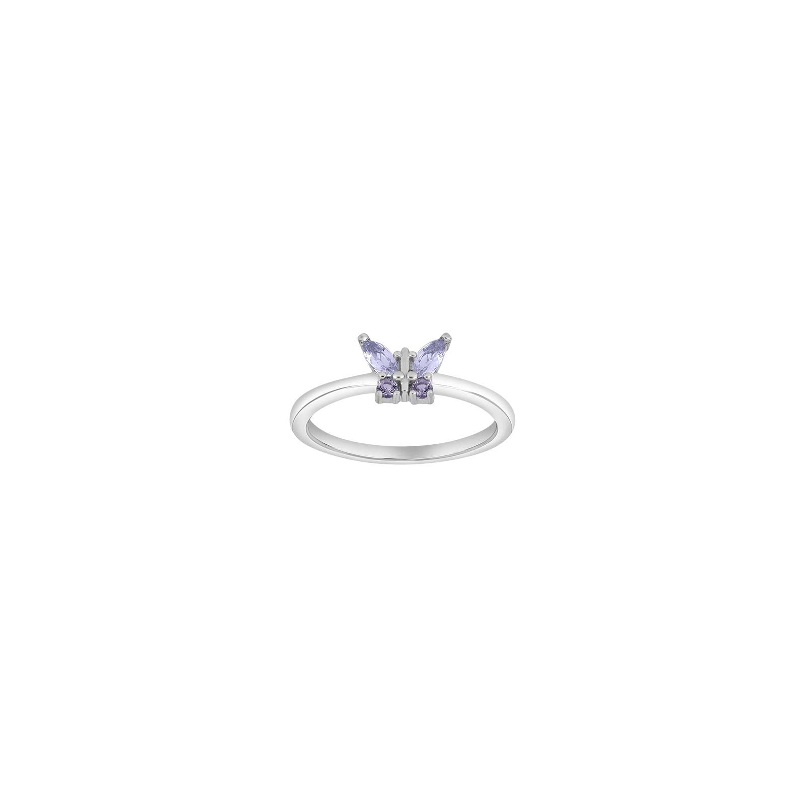 Rhd. silver ring w. butterfly green cz