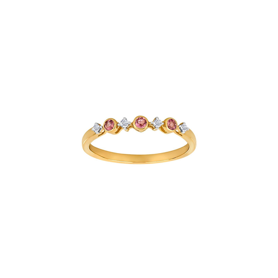 14 kt. gold ring w/pink tourmaline + dia. 0.06ct W/SI