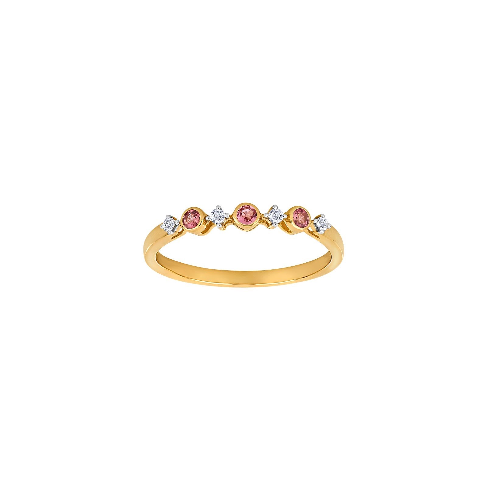 14 kt. Goldring mit rosa Turmalin + Durchmesser 0,06 ct W/SI