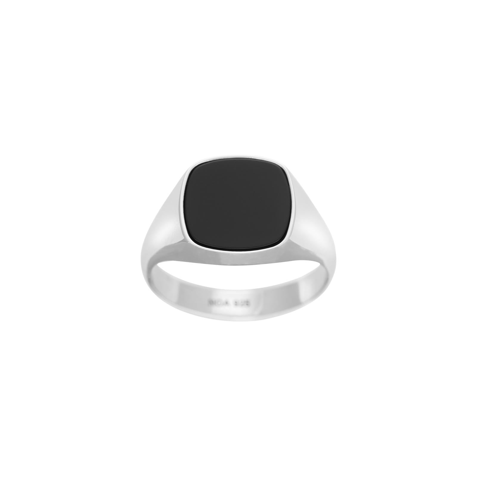 SON Rhod. silver ring with black onyx