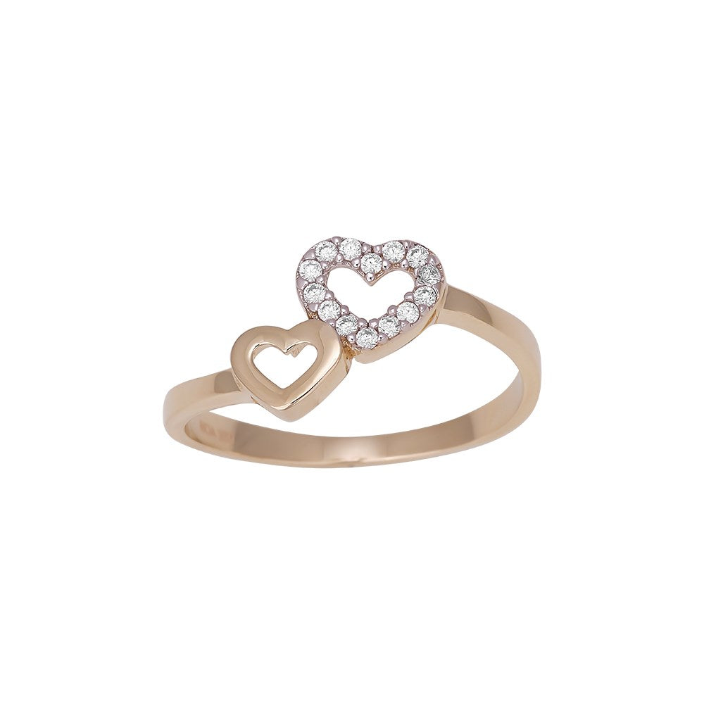 8ct. gold ring dobbelt heart w/cz