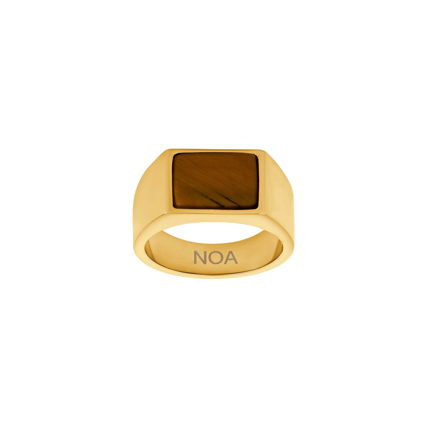 SON steel ring with yellow tiger eye - Gold-plated stainless steel / 70