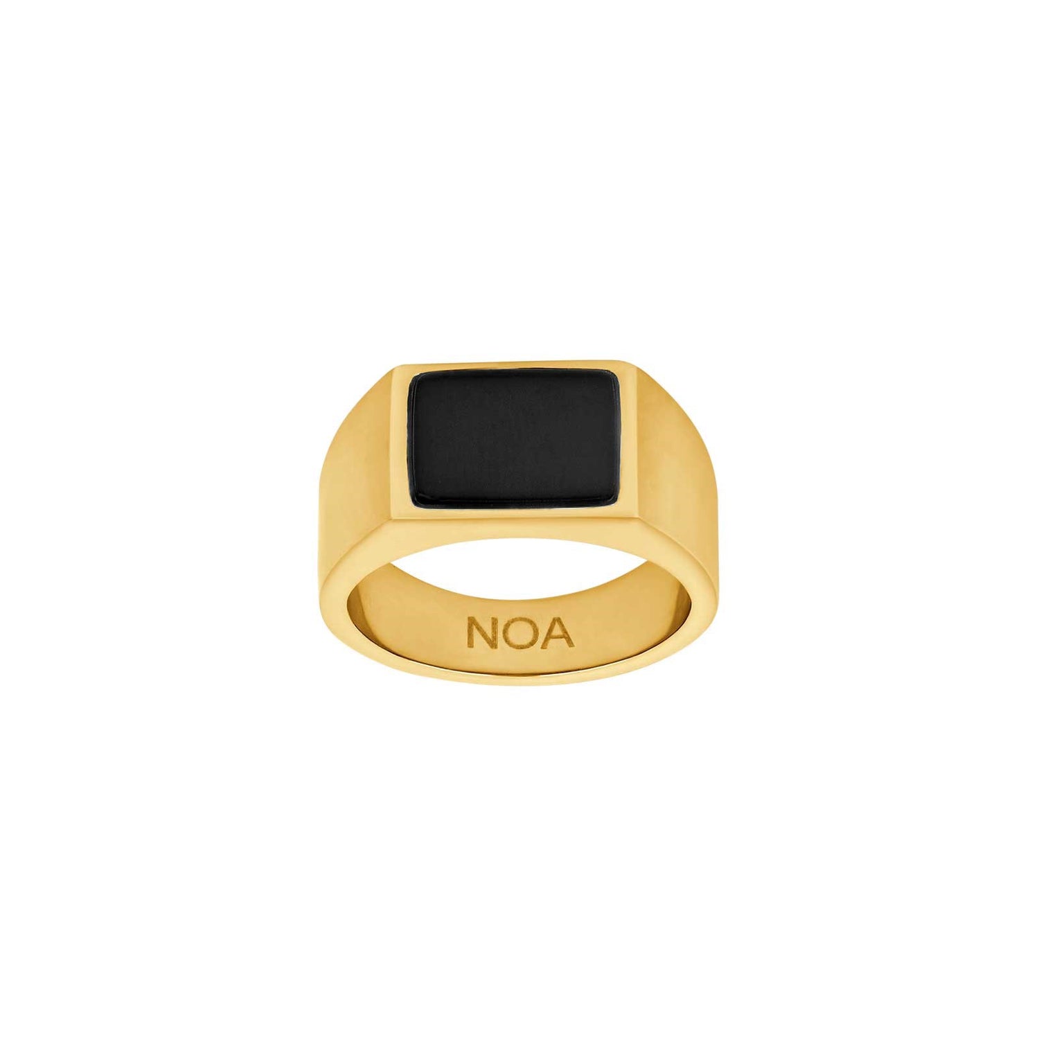 SON steel ring with black agate - Gold-plated stainless steel / 70