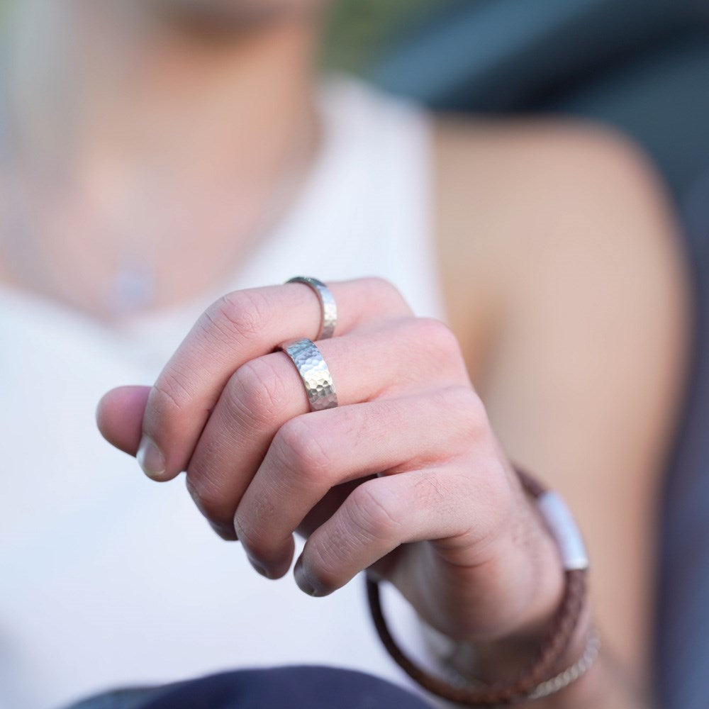 SON steel ring hammered - Gold-plated stainless steel / 70