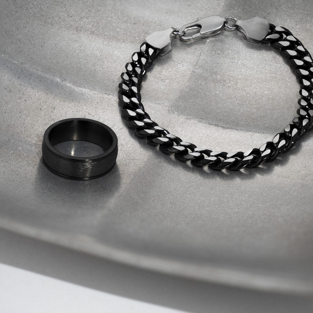 SON Stahl ring IP black mit carbon - IP schwarz / 56