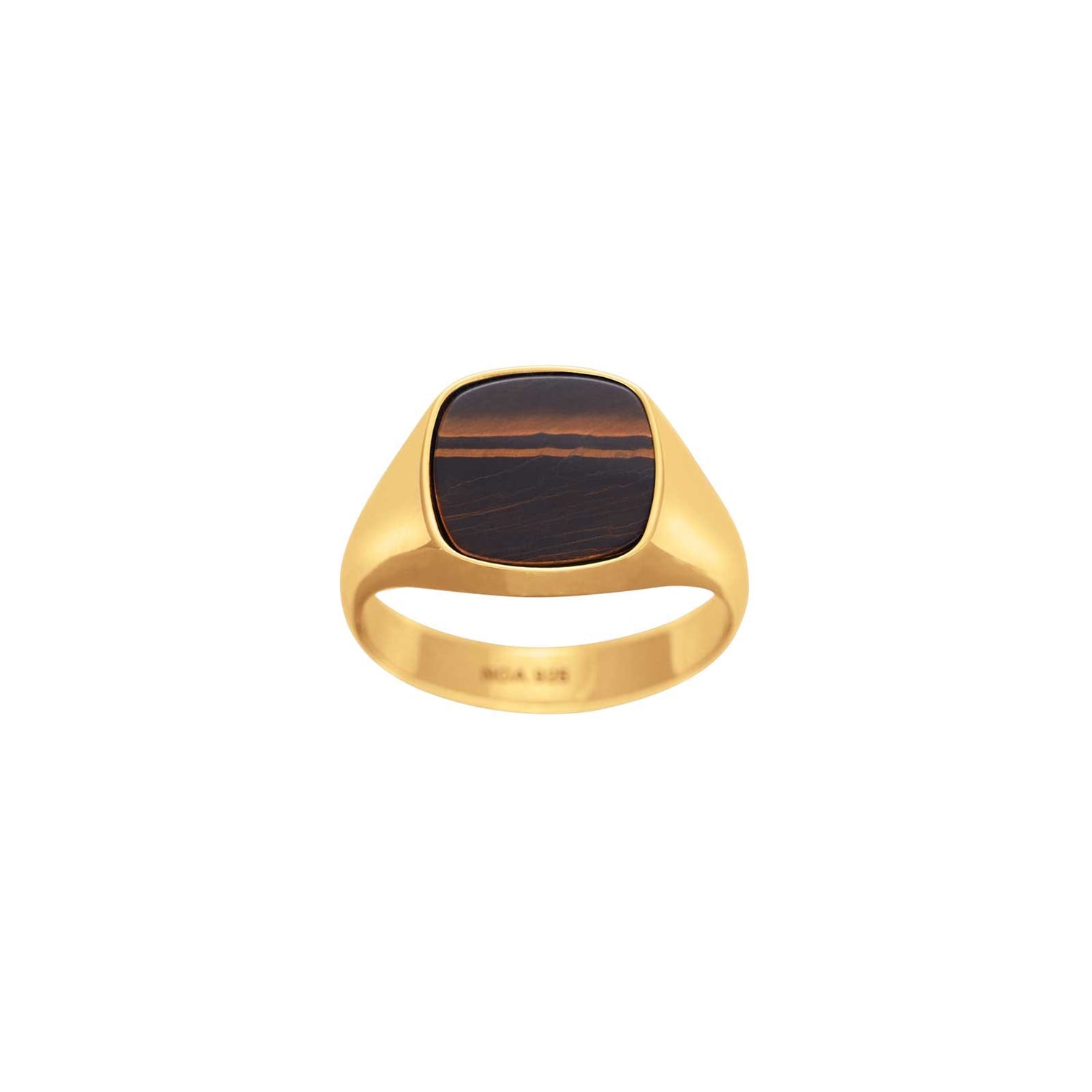 SON steel ring with yellow tiger eye - Gold-plated stainless steel / 70