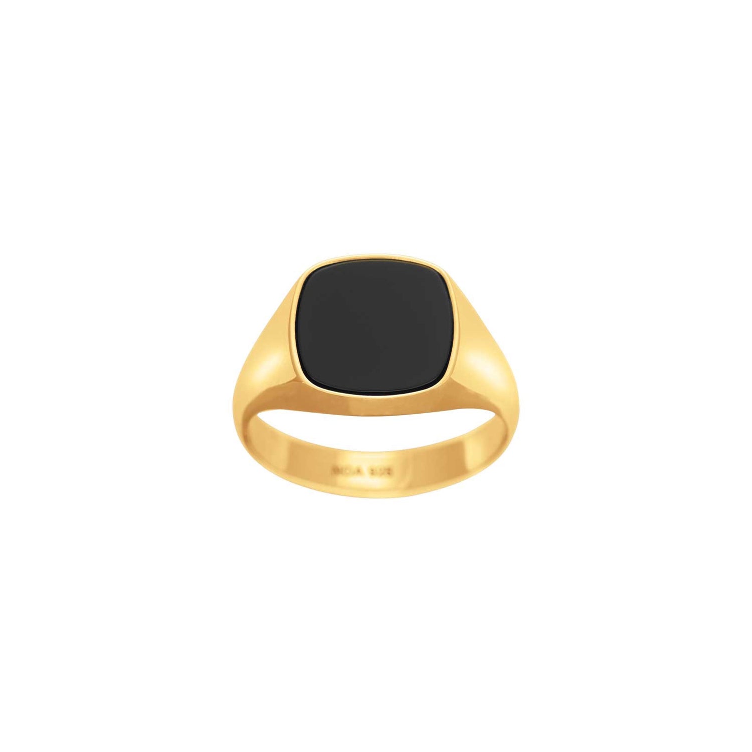 SON stål ring med black agate - Forgyldt rustfrit stål / 70