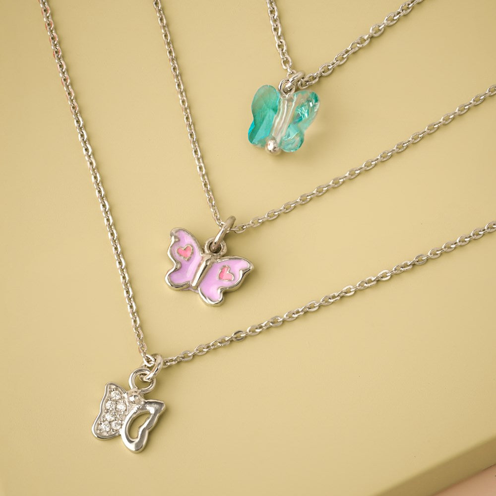 Rhd. silver necklace butterfly blue