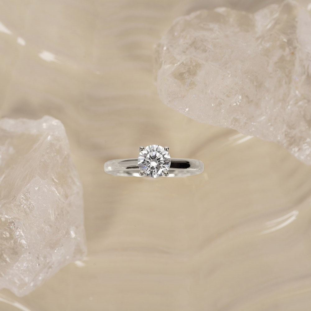 LUXURY Classic rund 14kt. Goldring m. Lab Grown Diamant 1,0ct TW/VS2 - 50 / Rotgold