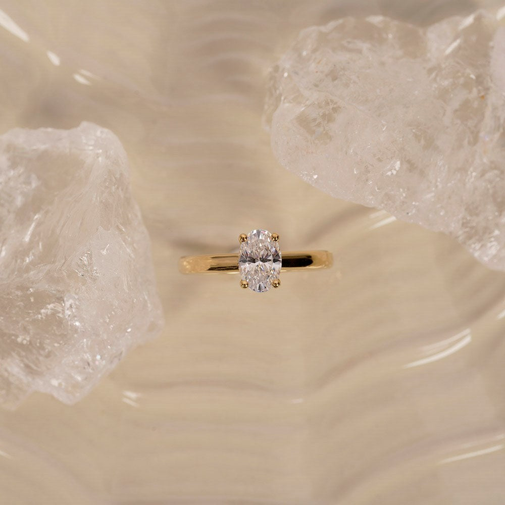 LUXURY Classic oval 14kt. Goldring m. Lab Grown Diamant 1,0ct TW/VS2