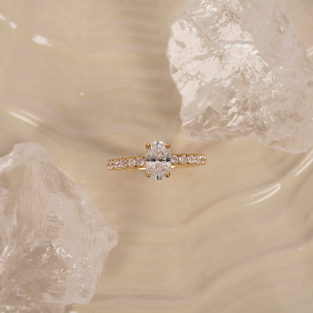 LUXURY Classic oval 14kt. Goldring m. Lab Grown Diamant 1,4ct TW/VS2