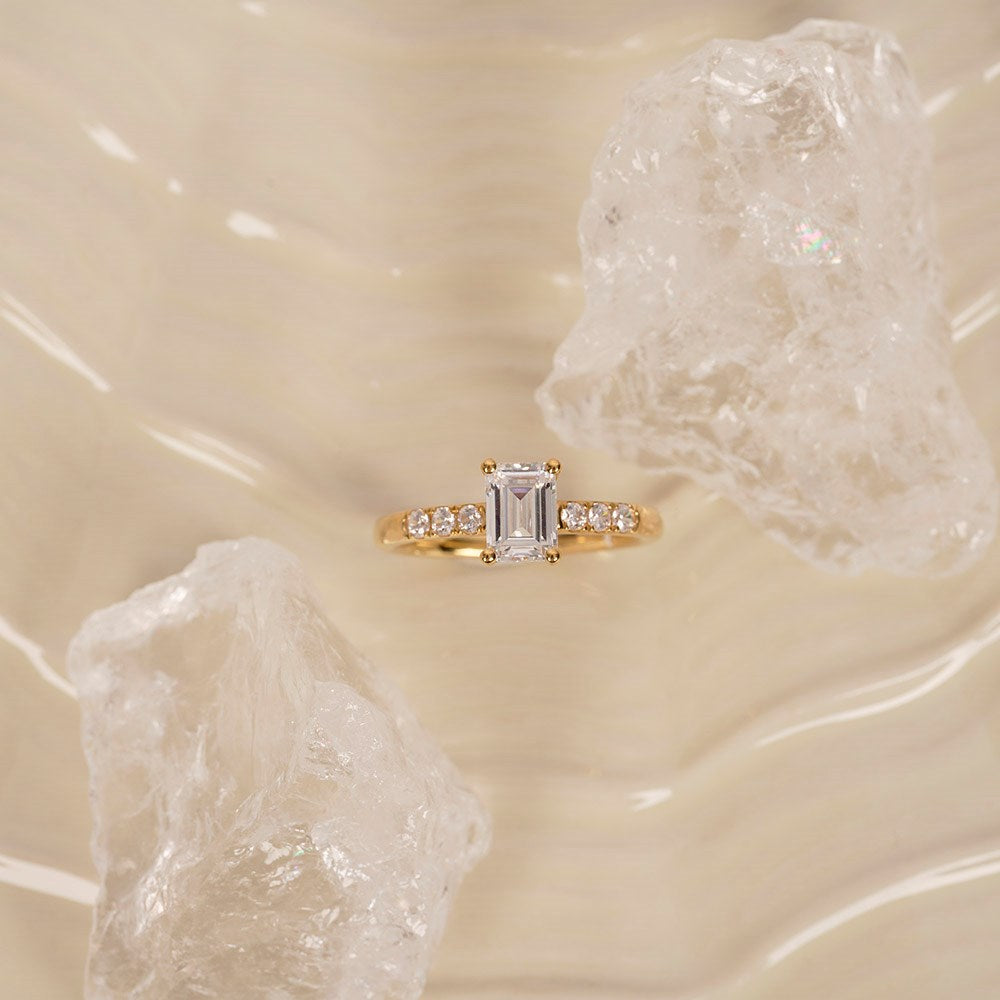 LUXURY Classic Quadrat 14kt. Goldring m. Lab Grown Diamant 1,2ct TW/VS2