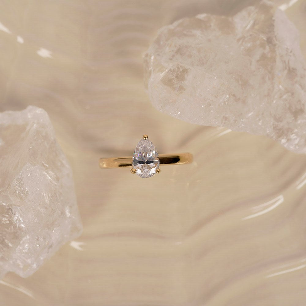 LUXURY Classic Tropfen 14kt. Goldring m. Lab Grown Diamant 1,0ct TW/VS2