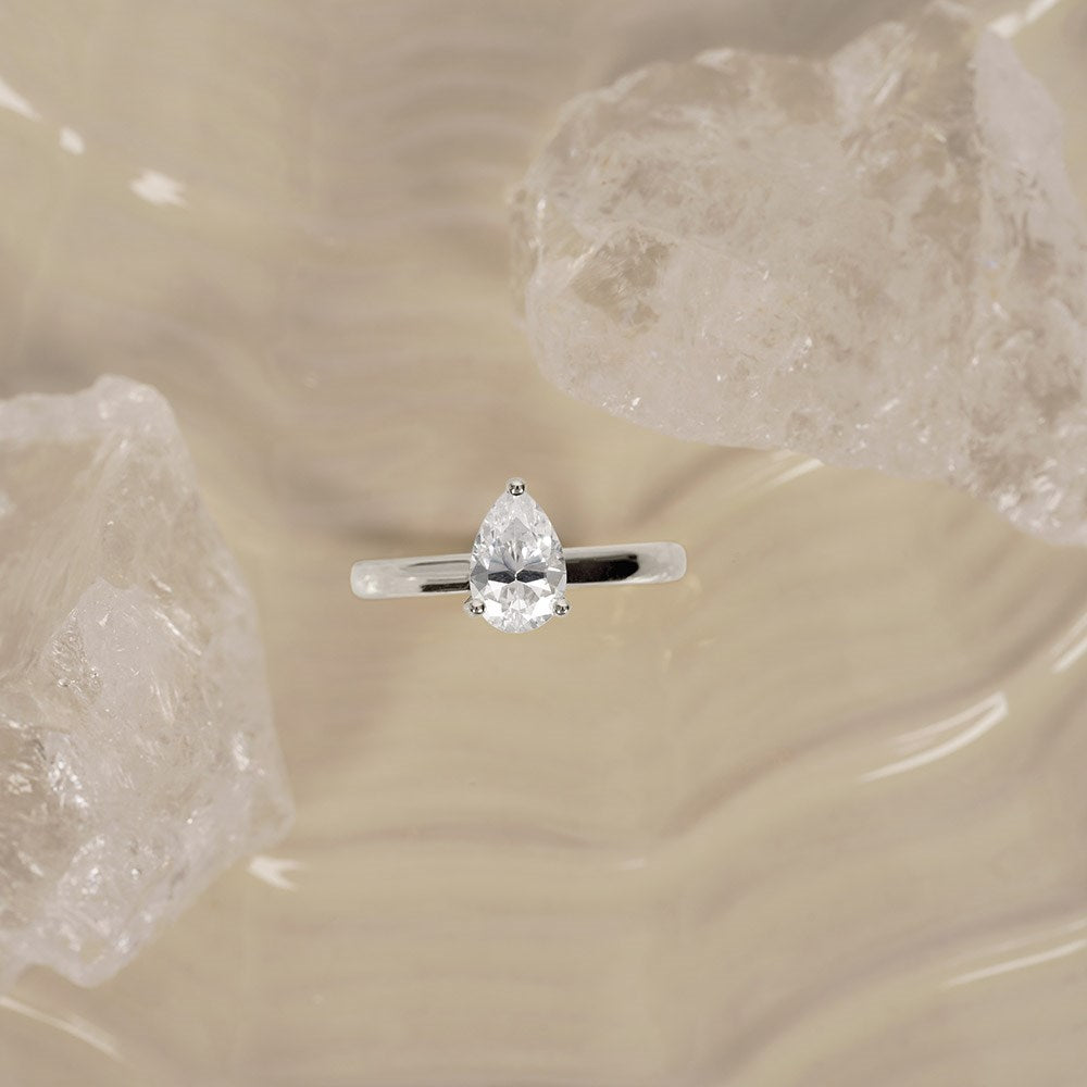 LUXURY Classic Tropfen 14kt. Goldring m. Lab Grown Diamant 1,0ct TW/VS2 - 50 / Rotgold