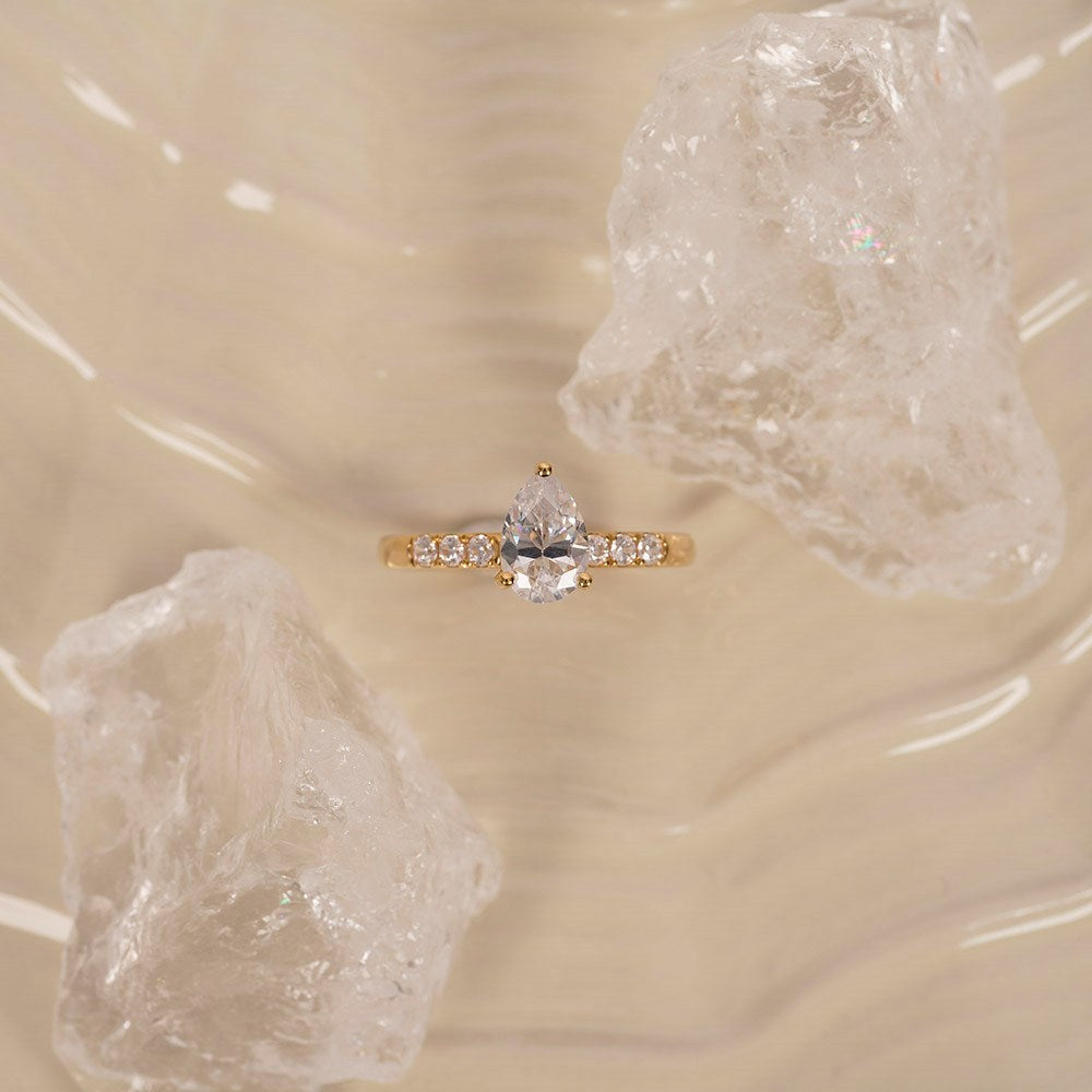LUXURY Classic Tropfen 14kt. Goldring m. Lab Grown Diamant 1,2ct TW/VS2