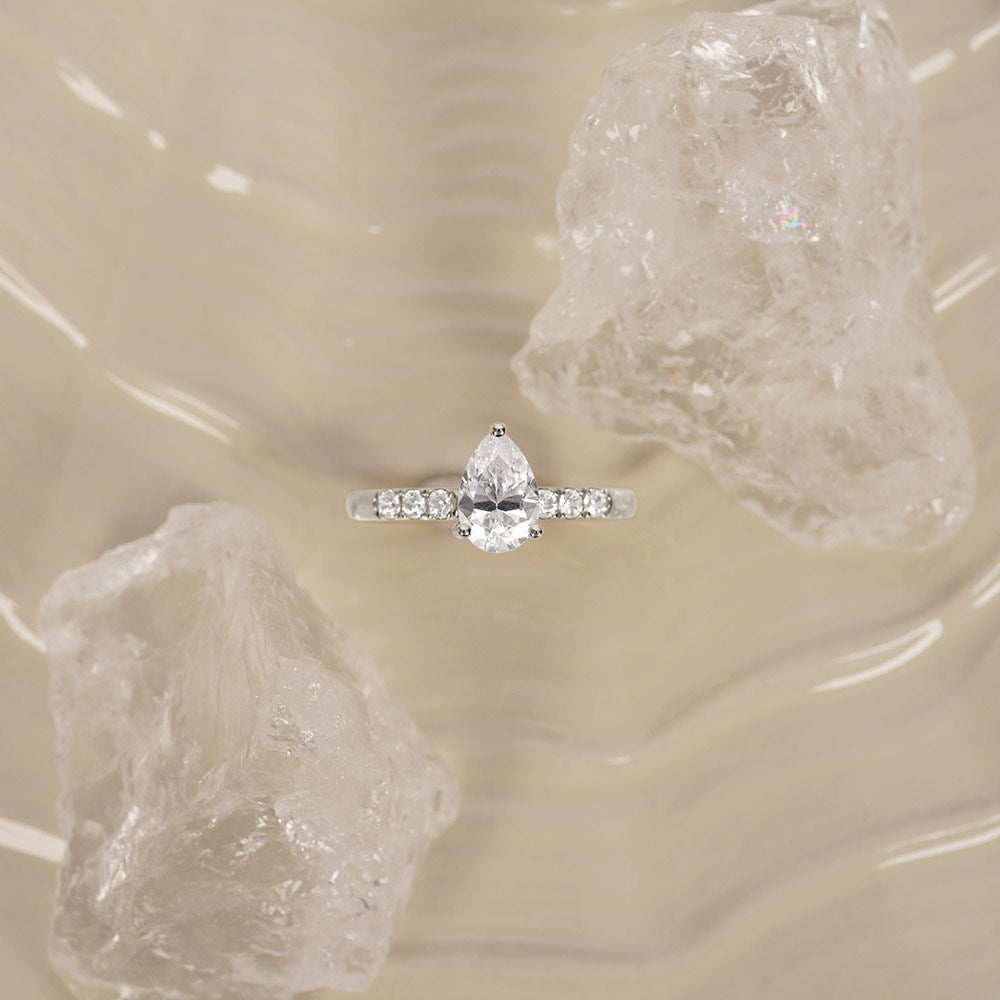 LUXURY Classic Tropfen 14kt. Goldring m. Lab Grown Diamant 1,2ct TW/VS2 - 50 / Rotgold