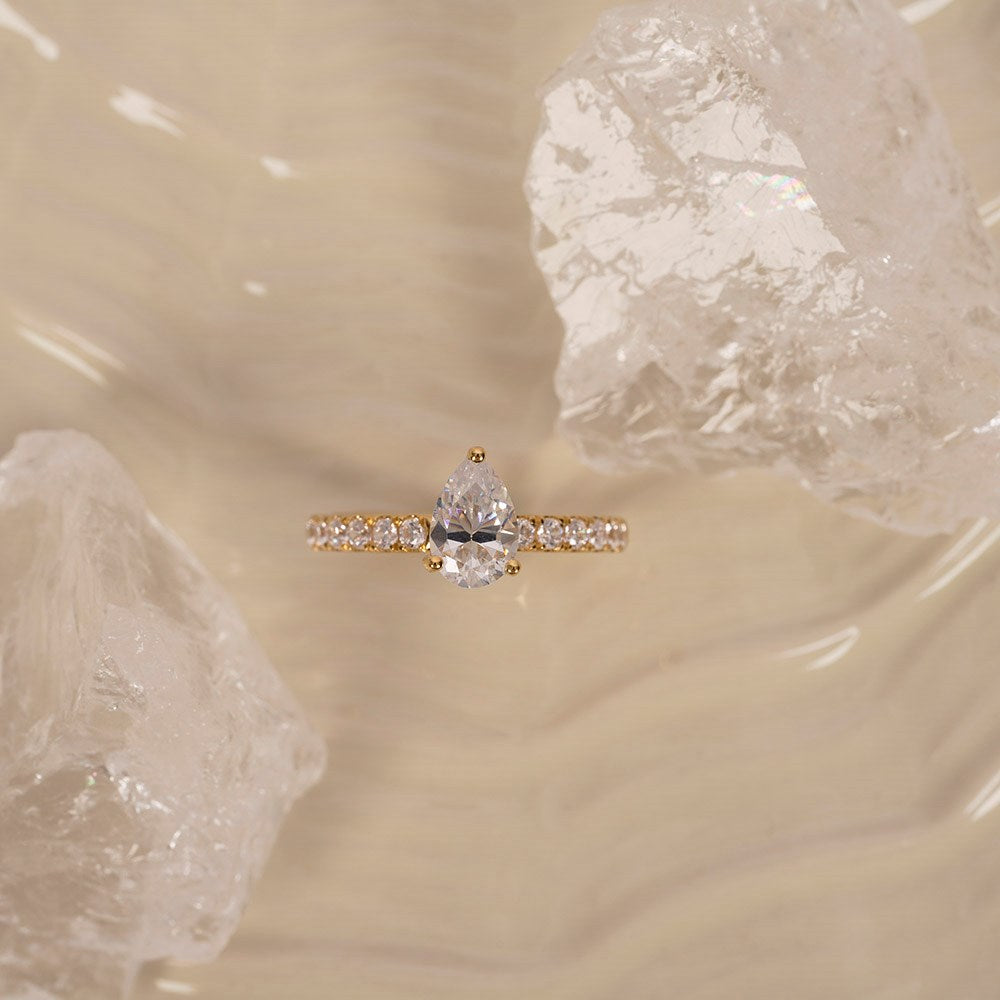 LUXURY Classic Tropfen 14kt. Goldring m. Lab Grown Diamant 1,4ct TW/VS2