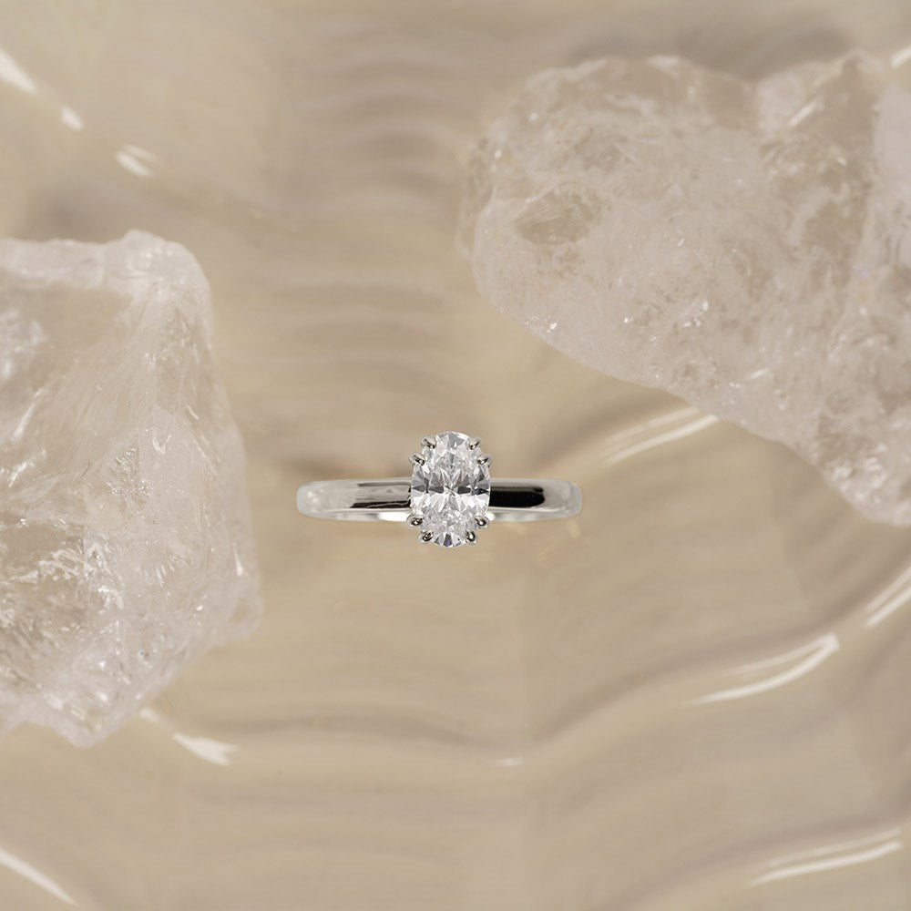 LUXURY Modern oval 14kt. Goldring m. Lab Grown Diamant 1,0ct TW/VS2 - 50 / Rotgold