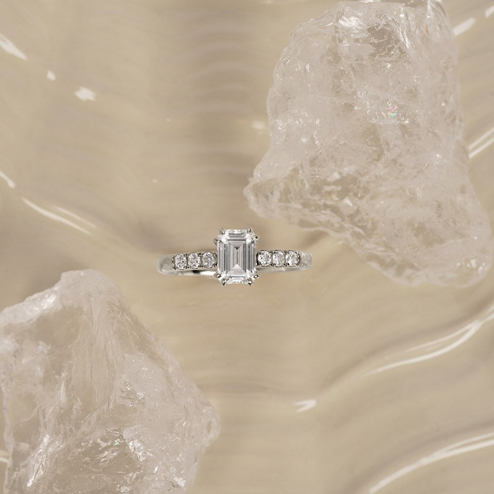 LUXURY Modern Quadrat 14kt. Goldring m. Lab Grown Diamant 1,2ct TW/VS2 - 50 / Rotgold
