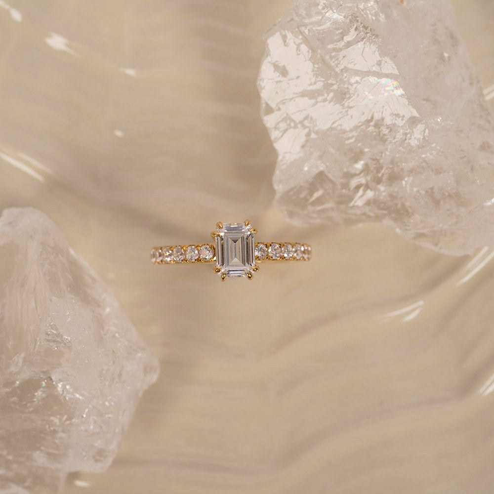 LUXURY Modern Quadrat 14kt. Goldring m. Lab Grown Diamant 1,4ct TW/VS2