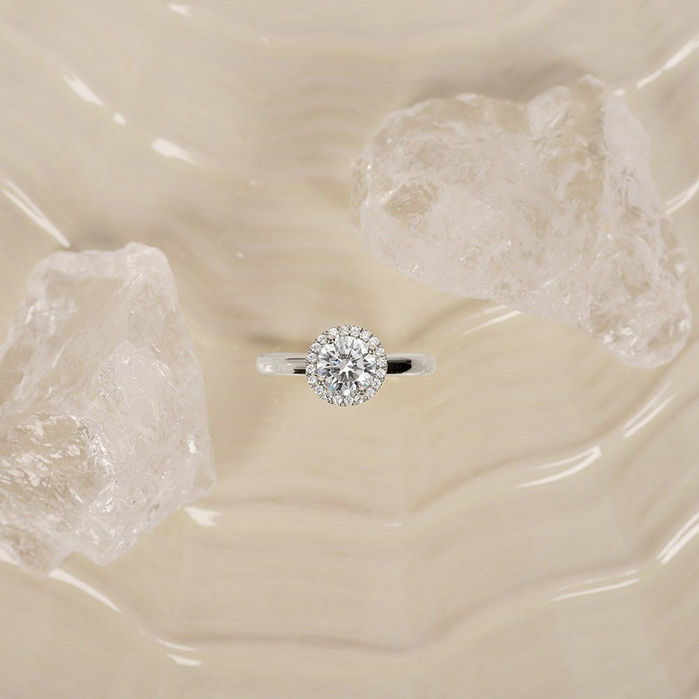 LUXURY Halo rund 14kt. Goldring m. Lab Grown Diamant 1,12ct TW/VS2 - 50 / Rotgold