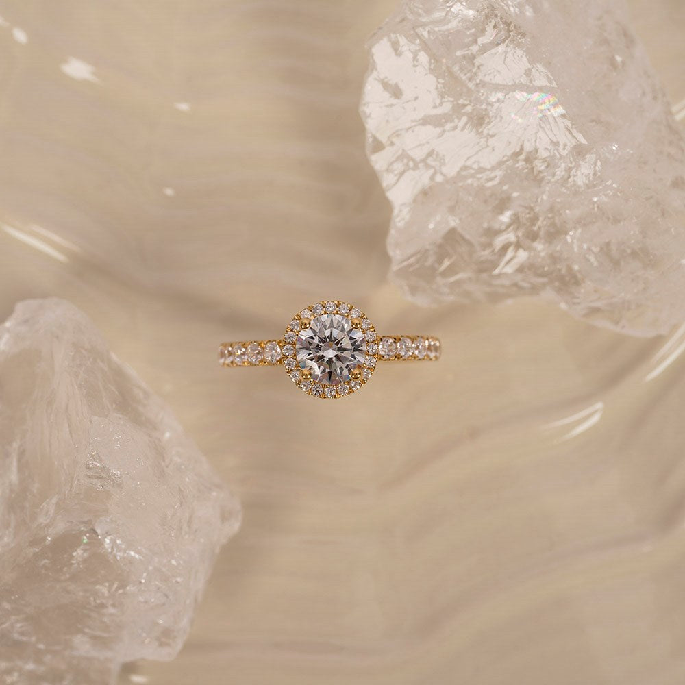 LUXURY Halo rund 14kt. Goldring m. Lab Grown Diamant 1,52ct TW/VS2